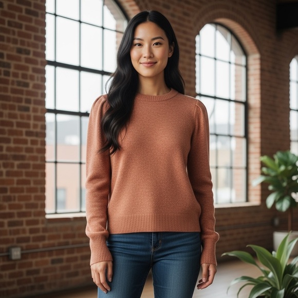 360 Cashmere Sweaters - 360Cashmere Burnt Orange Cashmere Cotton Crewneck Sweater Size S